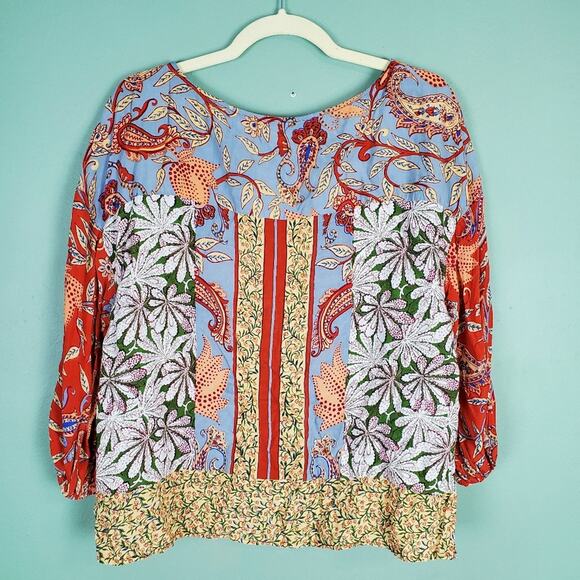 Anthropologie Multi Floral Pattern Popover Blouse - Picture 2 of 7